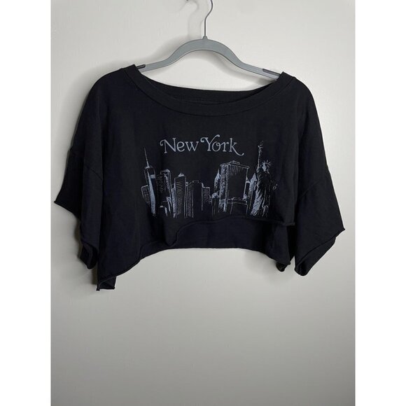 Free People New York Vintage Souls Destination Extreme Crop Top Tee Shirt Size L - Picture 4 of 7